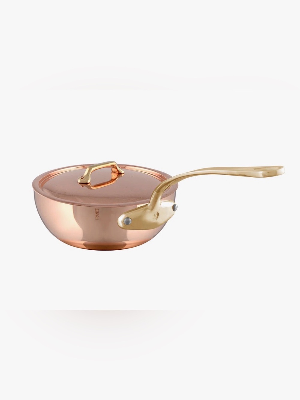 Mauviel M'heritage 200 B Copper Curved Splayed Saute Pan With Lid, Brass Handle